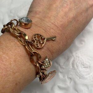Liz Claiborne Charm Bracelet - Copper Tone Metal/Crystal, Toggle Clasp